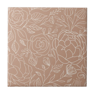 Dusty Rose White Flowers Seamless Kitchen Bath Ceramic Tile