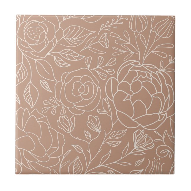 Dusty Rose White Flowers Seamless Kitchen Bath Ceramic Tile (Front)