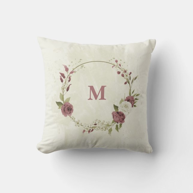 dusty rose white flowers throw pillow (Front)