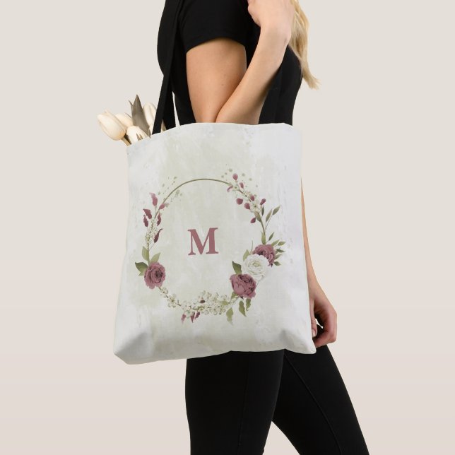 dusty rose white flowers tote bag (Close Up)