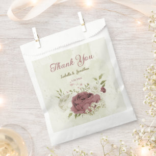 dusty rose white flowers wedding favor bag