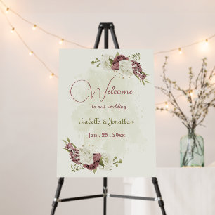 dusty rose white flowers wedding welcome sign