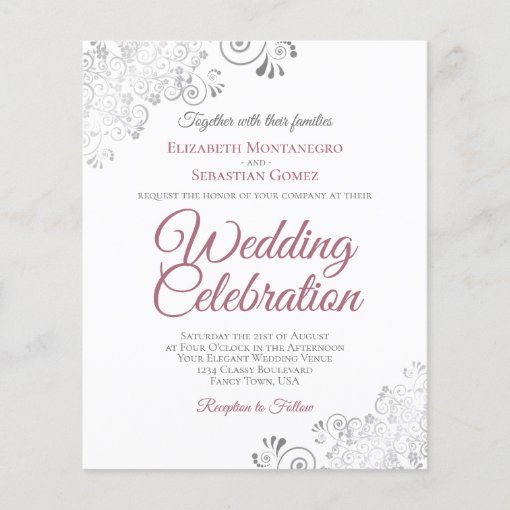 Dusty Rose & White Lacy BUDGET Wedding Invitation | Zazzle