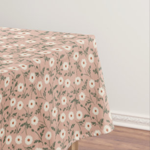 Dusty Rose White Modern Farmhouse Daisy Pattern Tablecloth