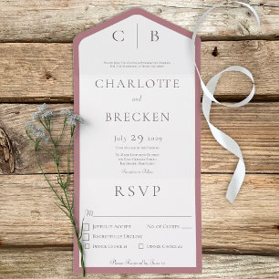 Dusty Rose & White Monogram Minimal Dinner All In One Invitation