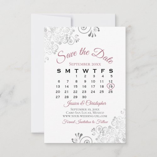 Dusty Rose  White Simple Elegant Wedding Calendar Save The Date