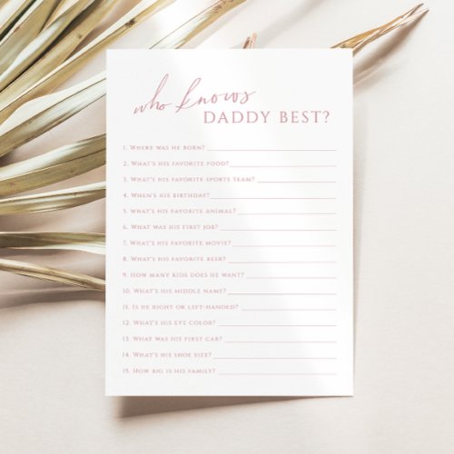 Dusty Rose Who Knows Daddy Baby Shower Game Card