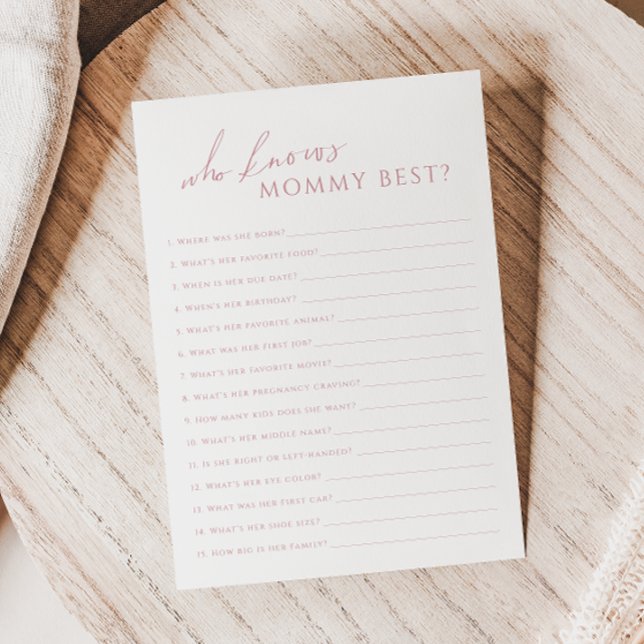 Dusty Rose Who Knows Mommy Baby Shower Game Card (Creator Uploaded)