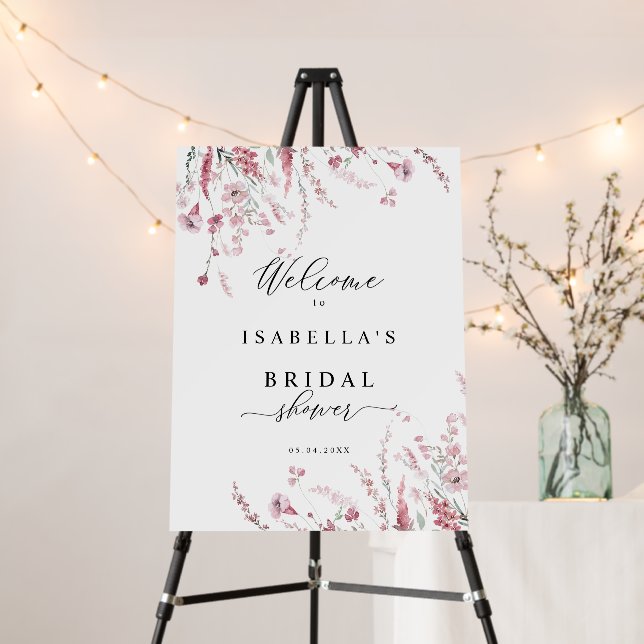 Dusty Rose Wild Floral Bridal Shower Welcome Sign (In Situ (Stand))