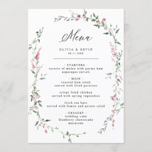Dusty Rose Wild Flower Blush Wreath Wedding Menu