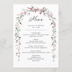 Dusty Rose Wild Flowers Blush Floral Wedding Menu