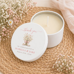 Dusty Rose Wildflower Coquette Bow Thank You Mini Candle Favors