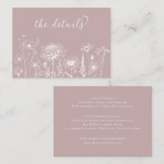 Dusty Rose Wildflower Details Card Wedding Insert