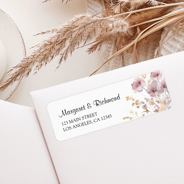 Dusty Rose Wildflower Floral Wedding Address Label (Creator Uploaded)