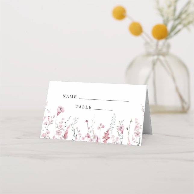 Dusty Rose Wildflower Meadow Wedding Place Card (Front)