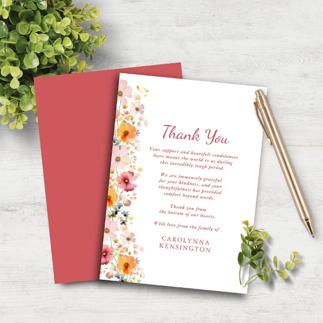 Dusty Rose Wildflower Sympathy Thank You Card (Dusty Rose Wildflower Sympathy Thank You Note Card)