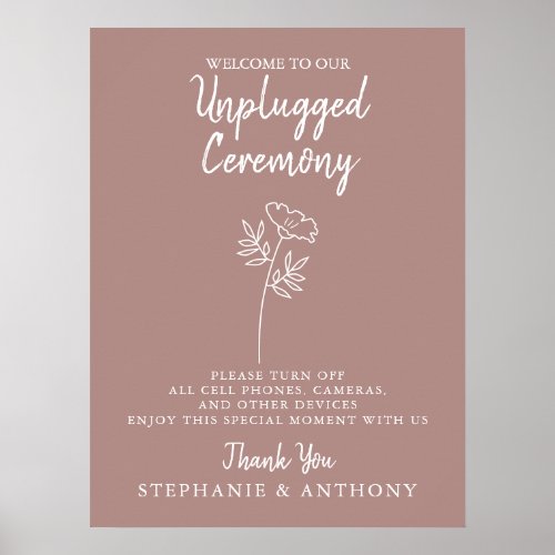 Dusty Rose Wildflower Unplugged Wedding Ceremony Poster