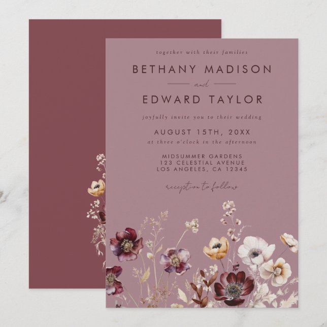 Dusty Rose Wildflower Wedding Invitation (Front/Back)