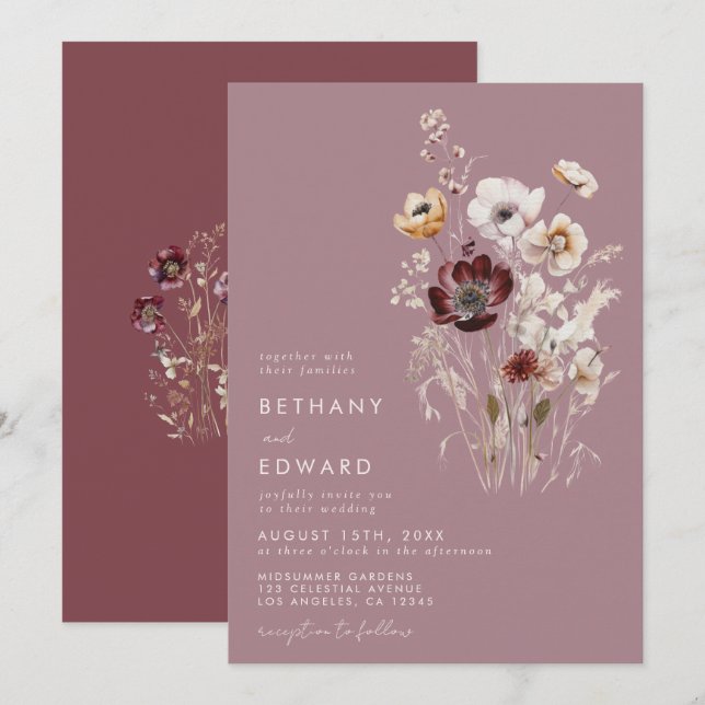 Dusty Rose Wildflower Wedding Invitation (Front/Back)