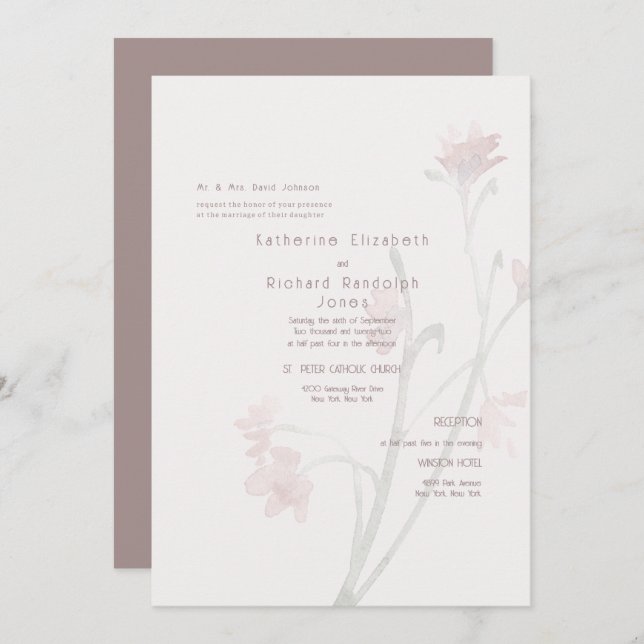 Dusty Rose Wildflower Wedding Invitation (Front/Back)