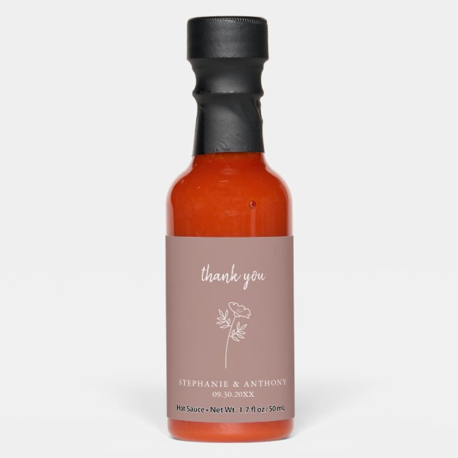 Dusty Rose Wildflower Wedding Thank You Hot Sauces (Front)