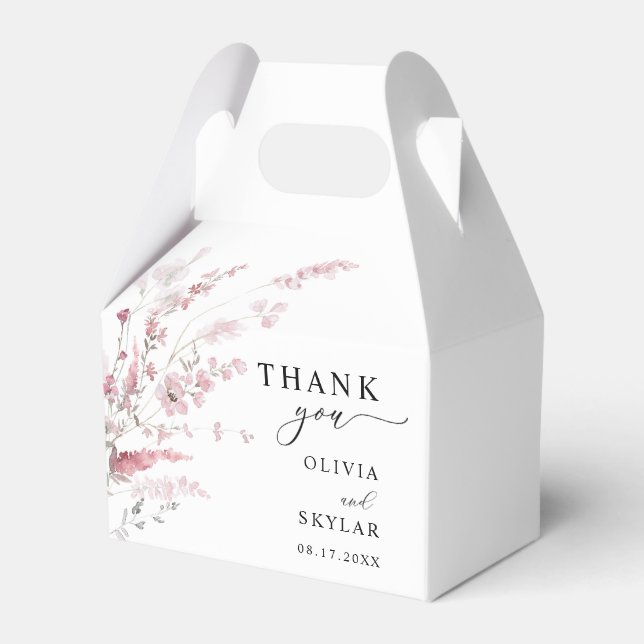 Dusty Rose Wildflowers Elegant Floral Wedding Favor Boxes (Front Side)
