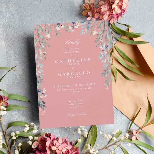 Dusty Rose Wildflowers Watercolor Floral Wedding Invitation