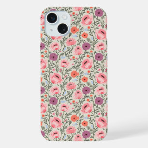 Dusty Rose Wildflowers Watercolor iPhone 15 Plus Case