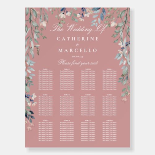 Dusty Rose Wildflowers Wedding Seating Plan Chart Foam Board