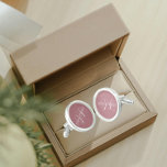 Dusty Rose with White Stylized Monogram Cufflinks<br><div class="desc">A pair of sterling silver plated, round cufflinks for the fashionable man to match his outfit that feature a trendy, dusty rose color along with his name printed in white, upper case letters and superimposed with white, stylized initials. Personalize your cufflinks by editing and replacing name and initials as desired....</div>