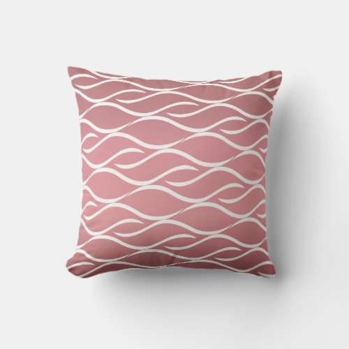 Dusty Rose with White Wave Pattern Design Throw Pillow