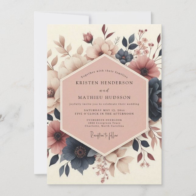 Dusty Rose Woodland Bloom Wedding Invitation (Front)