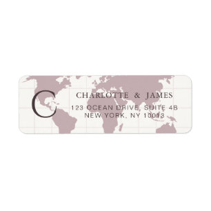 Dusty Rose World Map Destination Wedding Custom Label