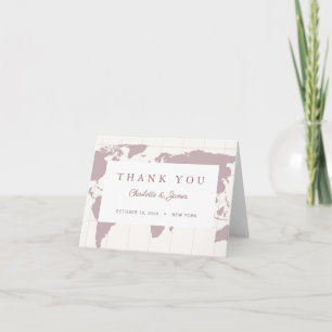 Dusty Rose World Map Destination Wedding Favor Thank You Card
