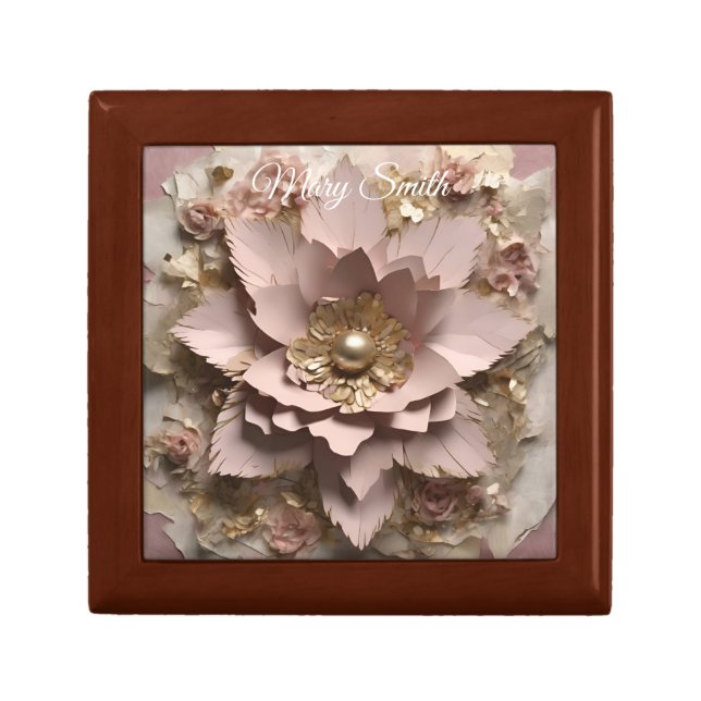 Dusty Rosee Floral - Wooden Jewelry Keepsake Box  (Front)