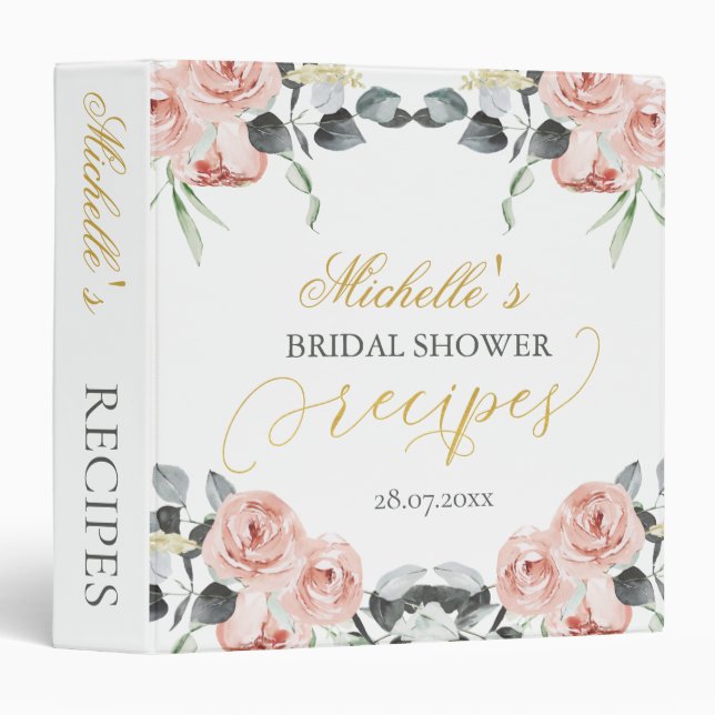 Dusty Roses Eucalyptus Bridal Shower Recipe  3 Ring Binder (Front/Spine)