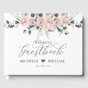 Dusty Roses Eucalyptus Floral Script Wedding Guest Book