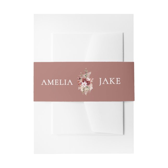 Dusty Rosewood Floral Wedding Invitation Belly Band (Front Example)