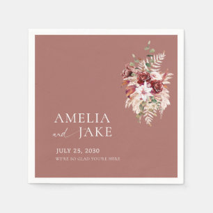 Dusty Rosewood Floral Wedding Napkins