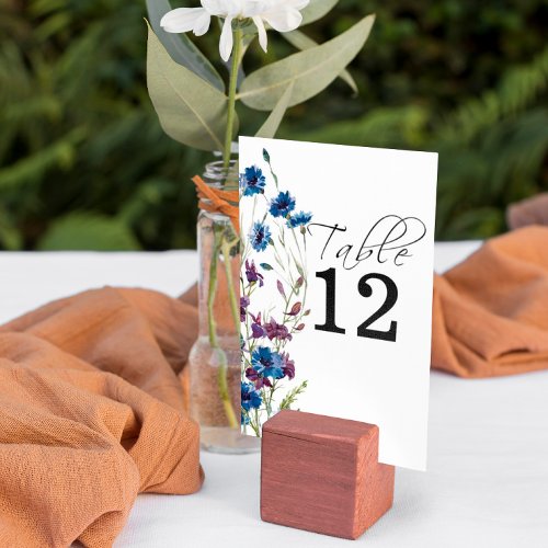 Dusty Royal Blue Purple Bloom Floral  Table Number