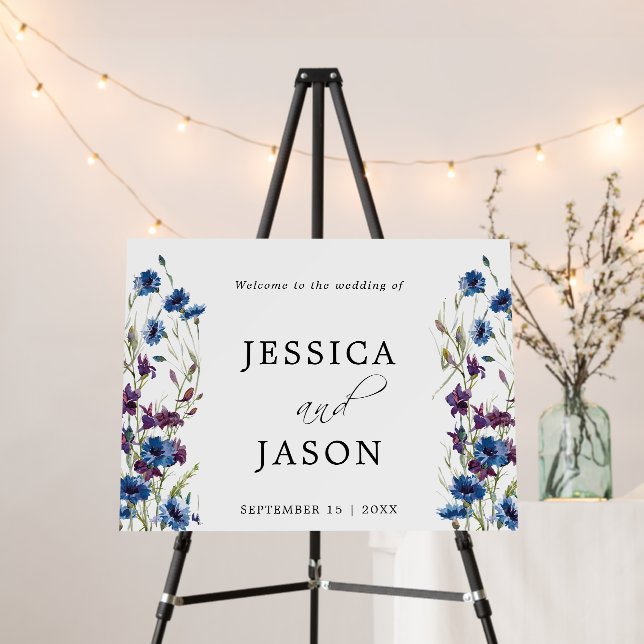 Dusty Royal Blue Purple Bloom Floral Welcome Foam Board (In Situ (Stand))