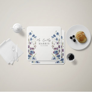 Dusty Royal Blue Purple Bloom Wedding Napkins