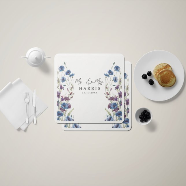 Dusty Royal Blue Purple Bloom Wedding Napkins (Creator Uploaded)