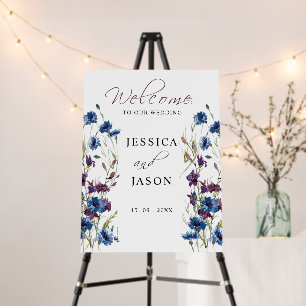 Dusty Royal Blue Purple Bloom Wedding Welcmoe Foam Board