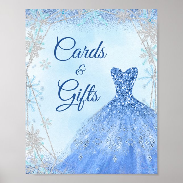 Dusty Royale Winter Snowflake Princess Quinceañera Poster (Front)