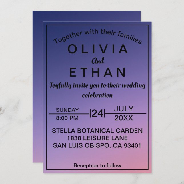 Dusty rustic purple elegant Wedding Invitation (Front/Back)