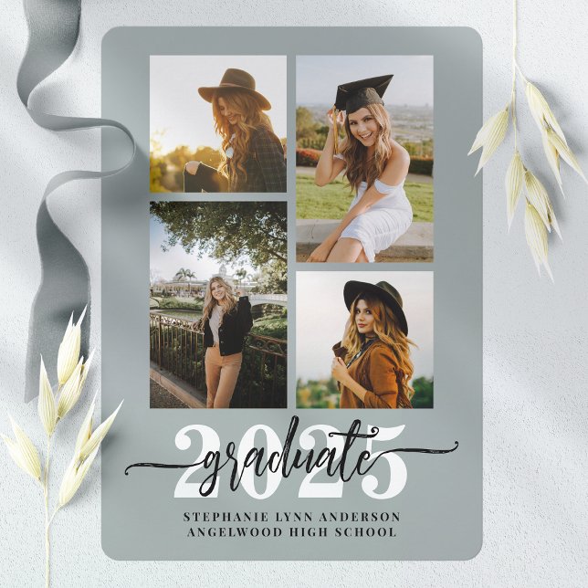 Dusty Sage 4 Photo Collage Grad Announcement (Creator Uploaded)