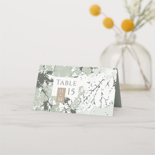 Dusty Sage Abstract Leaves Wedding Place Card