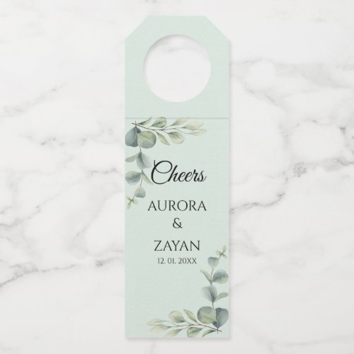 Dusty sage and eucalyptus greenary wedding bottle hanger tag