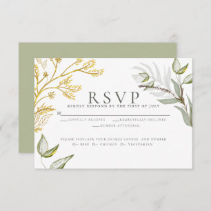 Dusty Sage and Gold Foliage RSVP Card